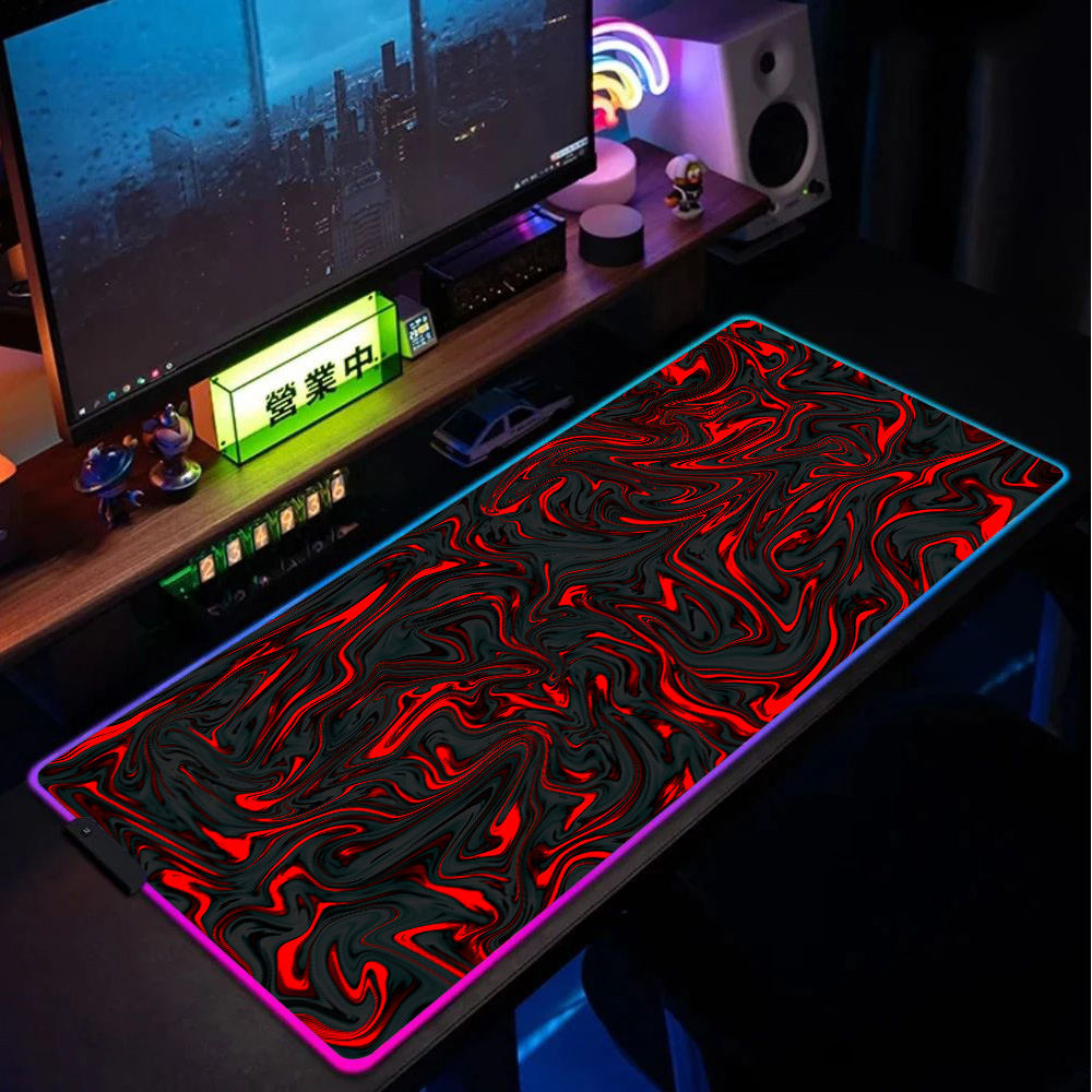 Pc Gaming Liquid - マウスパッド RGB マウスパッド 赤と黒の液体大理石テクスチャ バックライト デスクマット
